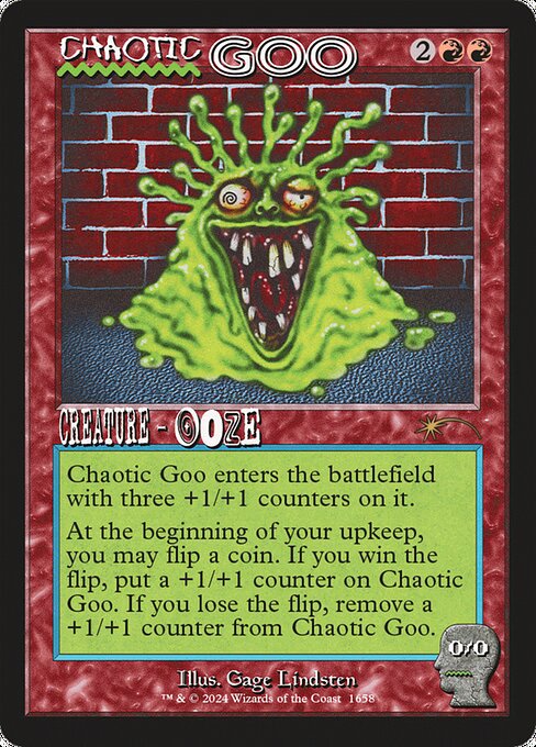 This creature enters with three +1/+1 counters on it.
At the beginning of your upkeep, you may flip a coin. If you win the flip, put a +1/+1 counter on this creature. If you lose the flip, remove a +1/+1 counter from this creature.