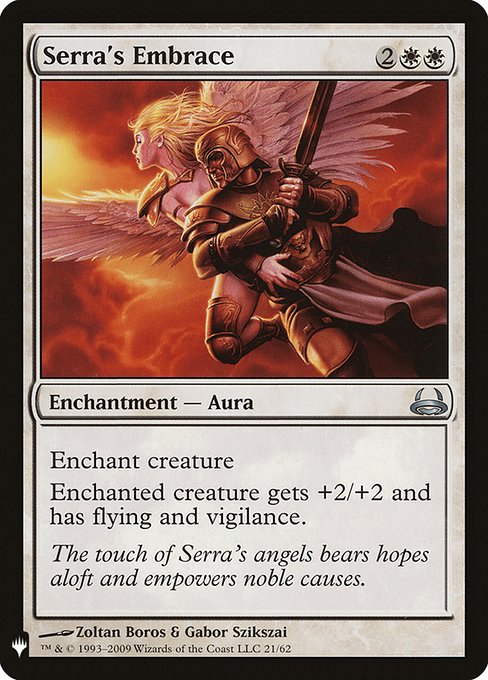 Enchant creature
Enchanted creature gets +2/+2 and has flying and vigilance.