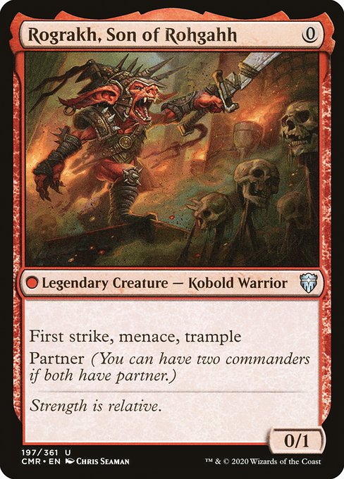 First strike, menace, trample
Partner (You can have two commanders if both have partner.)
