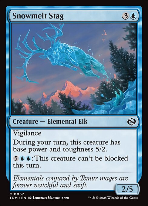 Vigilance
During your turn, this creature has base power and toughness 5/2.
{5}{U}{U}: This creature can't be blocked this turn.
