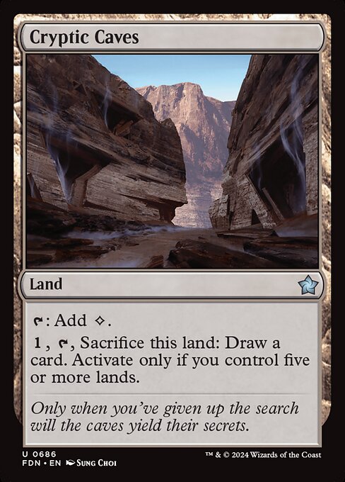 {T}: Add {C}.
{1}, {T}, Sacrifice this land: Draw a card. Activate only if you control five or more lands.