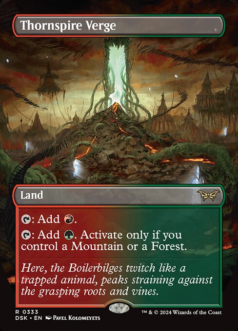 {T}: Add {R}.
{T}: Add {G}. Activate only if you control a Mountain or a Forest.