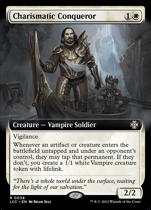 Vigilance
Whenever an artifact or creature an opponent controls enters untapped, they may tap that permanent. If they don't, you create a 1/1 white Vampire creature token with lifelink.
