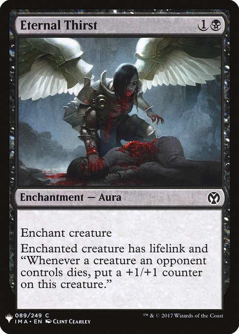 Enchant creature
Enchanted creature has lifelink and "Whenever a creature an opponent controls dies, put a +1/+1 counter on this creature." (Damage dealt by a creature with lifelink also causes its controller to gain that much life.)