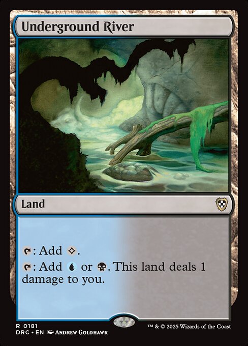 {T}: Add {C}.
{T}: Add {U} or {B}. this land deals 1 damage to you.