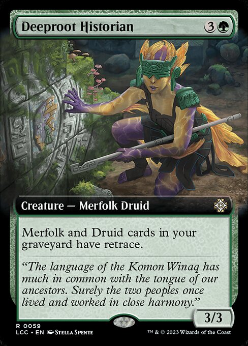 Merfolk and Druid cards in your graveyard have retrace. (You may cast cards with retrace from your graveyard by discarding a land card in addition to paying their other costs.)