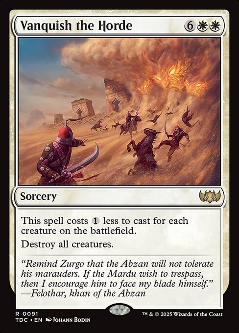 This spell costs {1} less to cast for each creature on the battlefield.
Destroy all creatures.