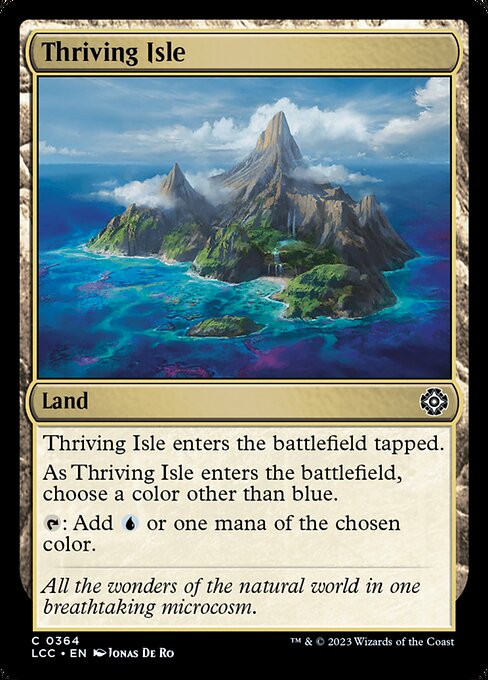 This land enters tapped. As it enters, choose a color other than blue.
{T}: Add {U} or one mana of the chosen color.