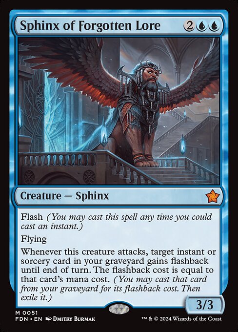 Flash (You may cast this spell any time you could cast an instant.)
Flying
Whenever this creature attacks, target instant or sorcery card in your graveyard gains flashback until end of turn. The flashback cost is equal to that card's mana cost. (You may cast that card from your graveyard for its flashback cost. Then exile it.)