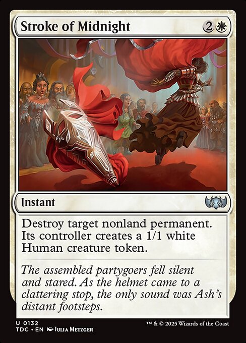 Destroy target nonland permanent. Its controller creates a 1/1 white Human creature token.