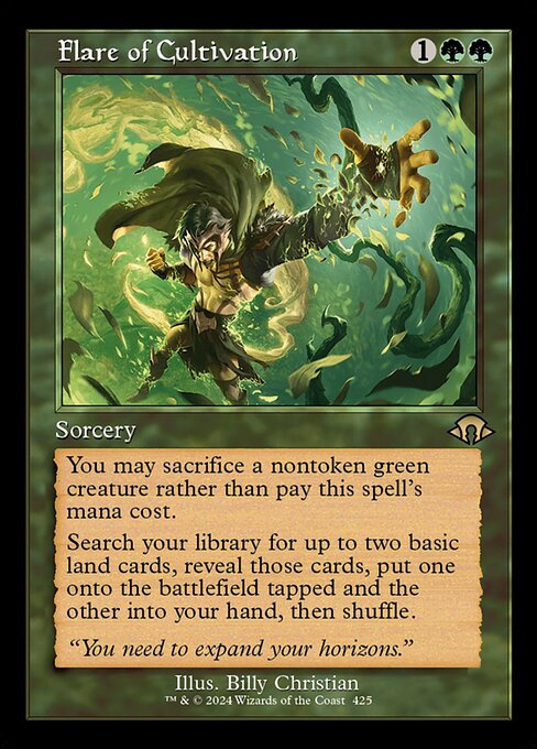 You may sacrifice a nontoken green creature rather than pay this spell's mana cost.
Search your library for up to two basic land cards, reveal those cards, put one onto the battlefield tapped and the other into your hand, then shuffle.