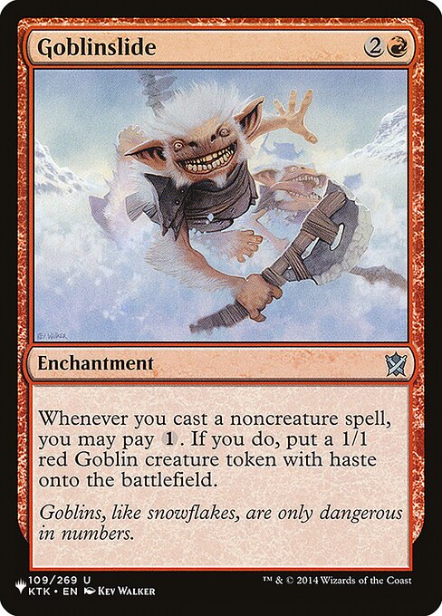 Whenever you cast a noncreature spell, you may pay {1}. If you do, create a 1/1 red Goblin creature token with haste.
