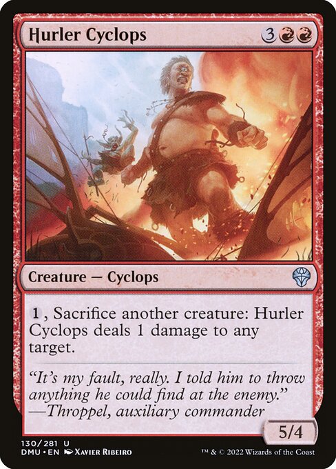 {1}, Sacrifice another creature: Hurler Cyclops deals 1 damage to any target.