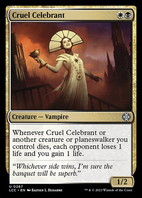 Whenever this creature or another creature or planeswalker you control dies, each opponent loses 1 life and you gain 1 life.