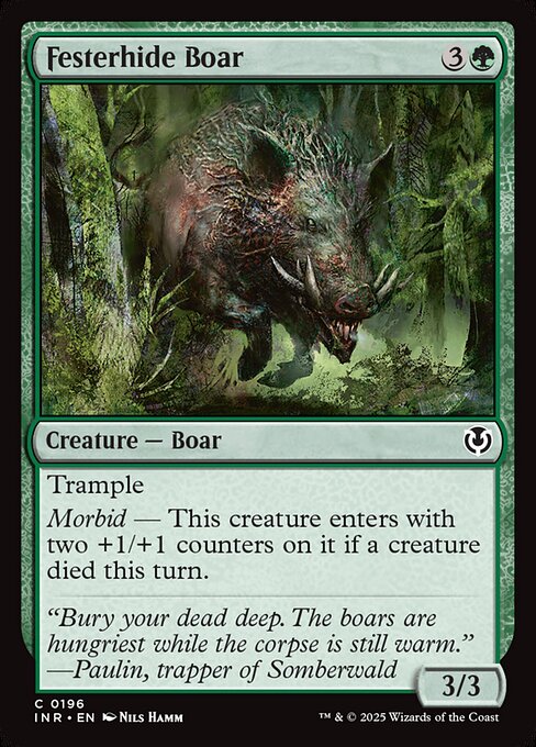 Trample
Morbid — This creature enters with two +1/+1 counters on it if a creature died this turn.