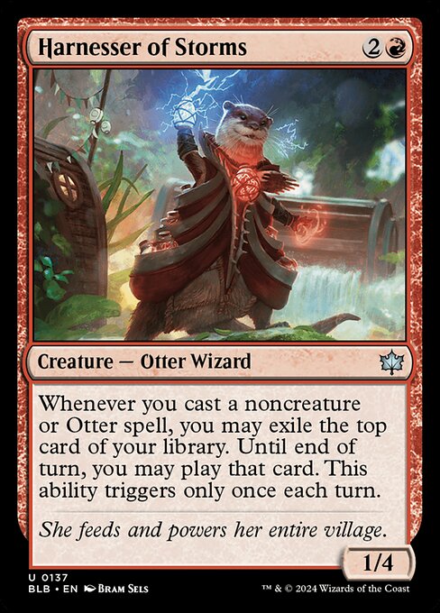 Whenever you cast a noncreature or Otter spell, you may exile the top card of your library. Until end of turn, you may play that card. This ability triggers only once each turn.