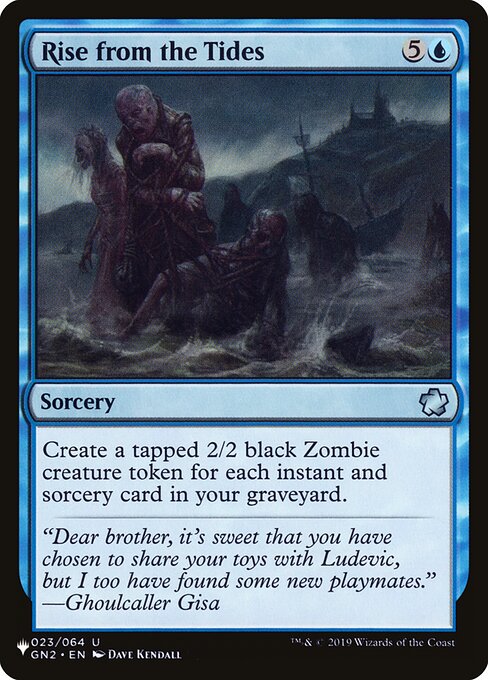 Create a tapped 2/2 black Zombie creature token for each instant and sorcery card in your graveyard.