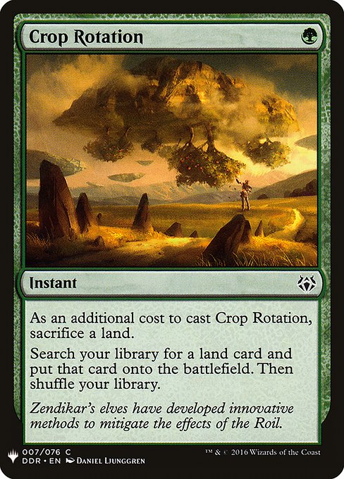 As an additional cost to cast this spell, sacrifice a land.
Search your library for a land card, put that card onto the battlefield, then shuffle.