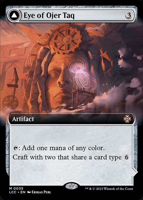 {T}: Add one mana of any color.
Craft with two that share a card type {6} ({6}, Exile this artifact, Exile the two from among other permanents you control and/or cards from your graveyard: Return this card transformed under its owner's control. Craft only as a sorcery.) This artifact enters tapped. As it enters, choose a card type shared among two exiled cards used to craft it.
{T}: The next spell you cast this turn of the chosen type can be cast without paying its mana cost.
