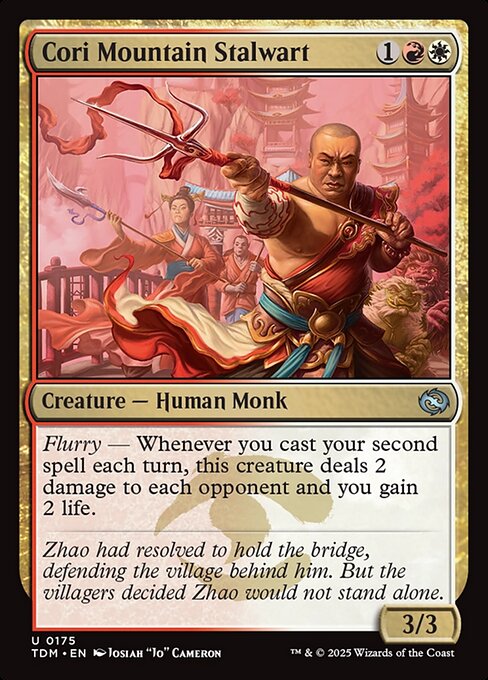 Flurry — Whenever you cast your second spell each turn, this creature deals 2 damage to each opponent and you gain 2 life.