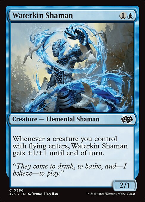Whenever a creature you control with flying enters, Waterkin Shaman gets +1/+1 until end of turn.