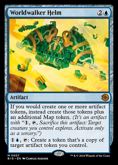 If you would create one or more artifact tokens, instead create those tokens plus an additional Map token. (It's an artifact with "{1}, {T}, Sacrifice this artifact: Target creature you control explores. Activate only as a sorcery.")
{1}{U}, {T}: Create a token that's a copy of target artifact token you control.