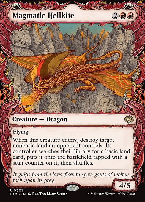 Flying
When this creature enters, destroy target nonbasic land an opponent controls. Its controller searches their library for a basic land card, puts it onto the battlefield tapped with a stun counter on it, then shuffles. (If a permanent with a stun counter would become untapped, remove one from it instead.)