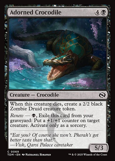 When this creature dies, create a 2/2 black Zombie Druid creature token.
Renew — {B}, Exile this card from your graveyard: Put a +1/+1 counter on target creature. Activate only as a sorcery.