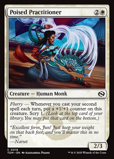 Flurry — Whenever you cast your second spell each turn, put a +1/+1 counter on this creature. Scry 1. (Look at the top card of your library. You may put that card on the bottom.)