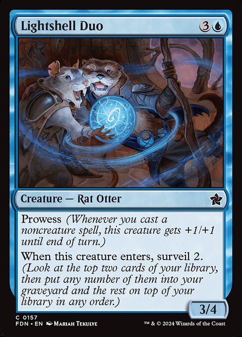 Prowess (Whenever you cast a noncreature spell, this creature gets +1/+1 until end of turn.)
When this creature enters, surveil 2. (Look at the top two cards of your library, then put any number of them into your graveyard and the rest on top of your library in any order.)