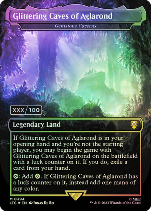 If Gemstone Caverns is in your opening hand and you're not the starting player, you may begin the game with Gemstone Caverns on the battlefield with a luck counter on it. If you do, exile a card from your hand.
{T}: Add {C}. If Gemstone Caverns has a luck counter on it, instead add one mana of any color.