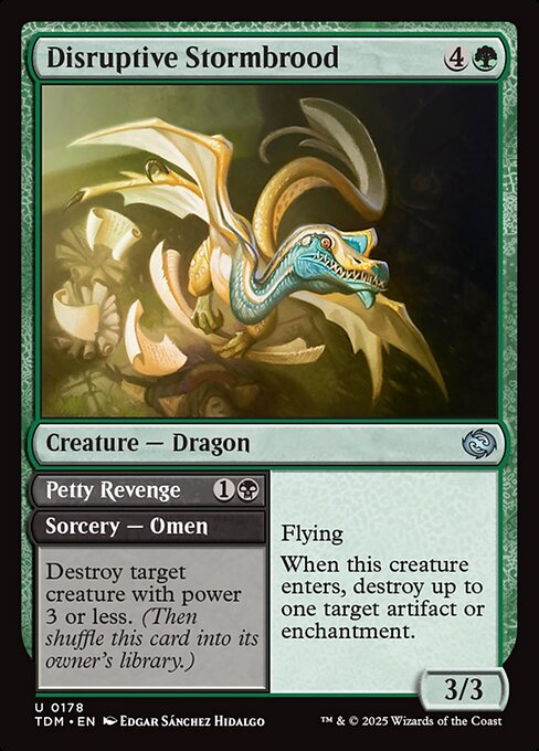 Flying
When this creature enters, destroy up to one target artifact or enchantment.   Destroy target creature with power 3 or less. (Then shuffle this card into its owner's library.)