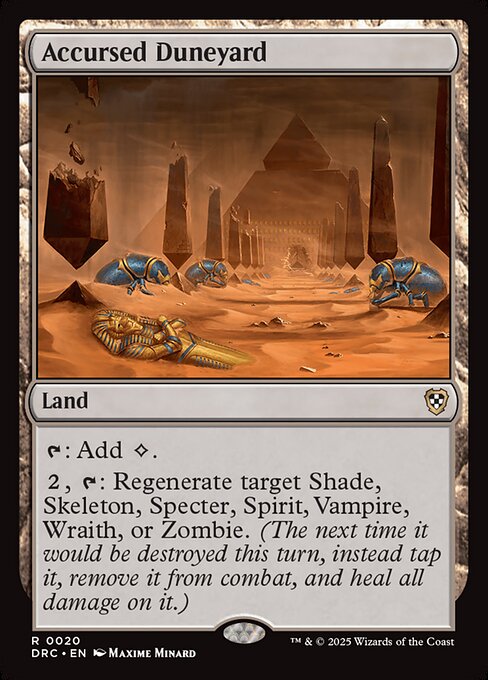 {T}: Add {C}.
{2}, {T}: Regenerate target Shade, Skeleton, Specter, Spirit, Vampire, Wraith, or Zombie. (The next time it would be destroyed this turn, instead tap it, remove it from combat, and heal all damage on it.)
