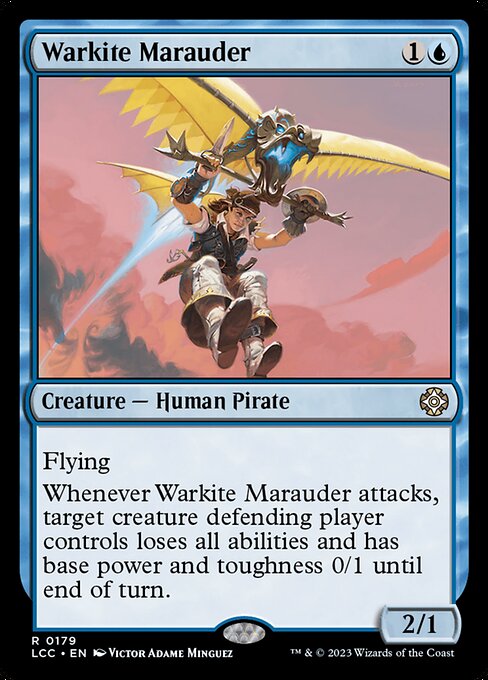Flying
Whenever this creature attacks, target creature defending player controls loses all abilities and has base power and toughness 0/1 until end of turn.