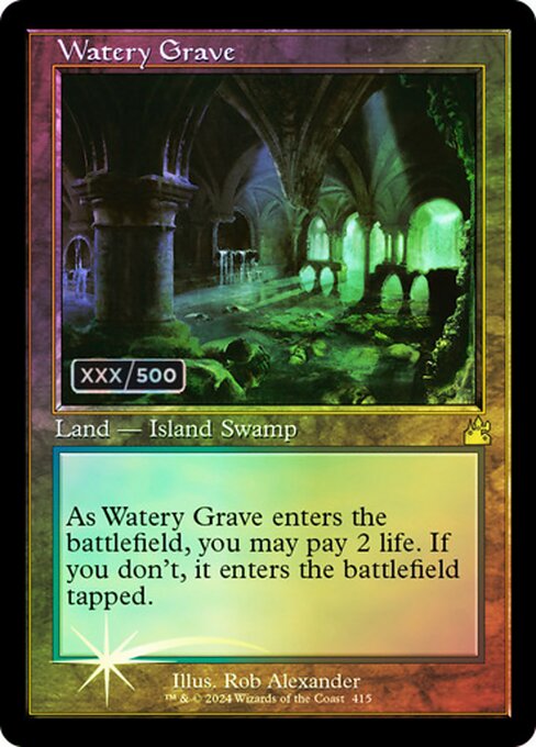 ({T}: Add {U} or {B}.)
As Watery Grave enters, you may pay 2 life. If you don't, it enters tapped.