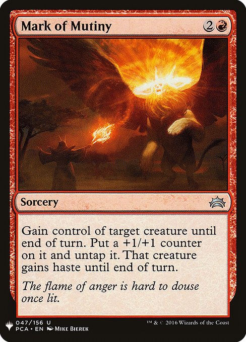 Gain control of target creature until end of turn. Put a +1/+1 counter on it and untap it. That creature gains haste until end of turn. (It can attack and {T} this turn.)