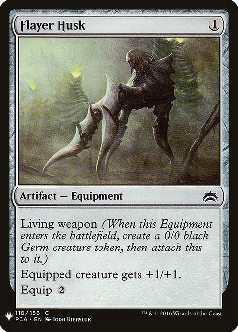 Living weapon (When this Equipment enters, create a 0/0 black Phyrexian Germ creature token, then attach this to it.)
Equipped creature gets +1/+1.
Equip {2}