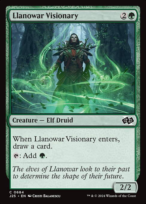 When Llanowar Visionary enters, draw a card.
{T}: Add {G}.