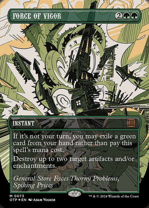 If it's not your turn, you may exile a green card from your hand rather than pay this spell's mana cost.
Destroy up to two target artifacts and/or enchantments.
