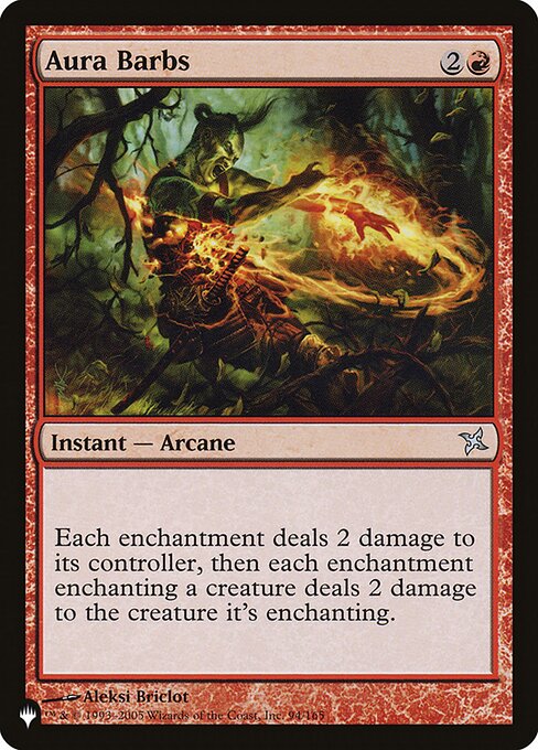 Each enchantment deals 2 damage to its controller, then each Aura attached to a creature deals 2 damage to the creature it's attached to.