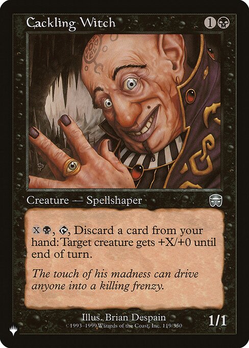 {X}{B}, {T}, Discard a card: Target creature gets +X/+0 until end of turn.