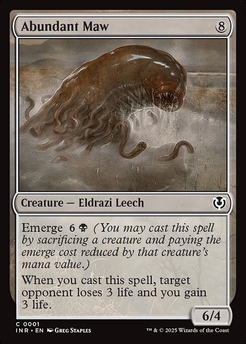 Emerge {6}{B} (You may cast this spell by sacrificing a creature and paying the emerge cost reduced by that creature's mana value.)
When you cast this spell, target opponent loses 3 life and you gain 3 life.