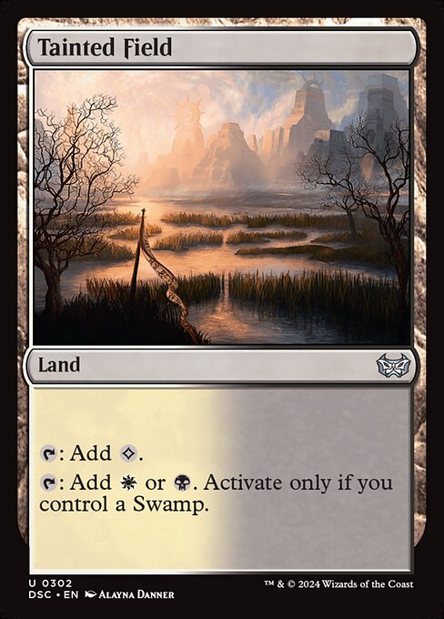 {T}: Add {C}.
{T}: Add {W} or {B}. Activate only if you control a Swamp.