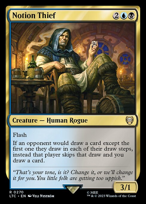Flash
If an opponent would draw a card except the first one they draw in each of their draw steps, instead that player skips that draw and you draw a card.