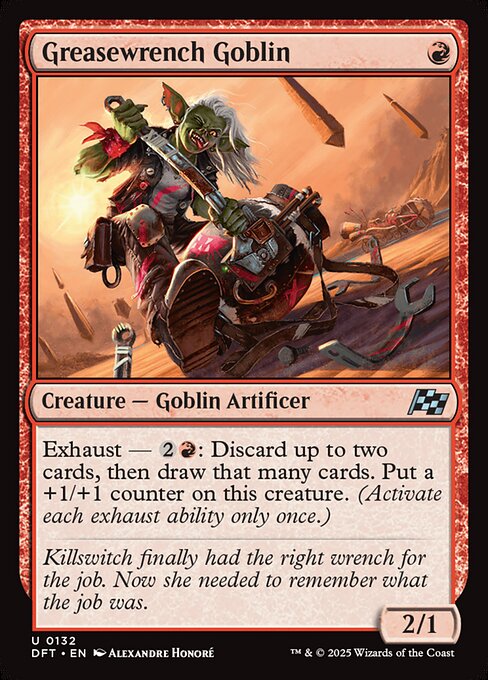 Exhaust — {2}{R}: Discard up to two cards, then draw that many cards. Put a +1/+1 counter on this creature. (Activate each exhaust ability only once.)