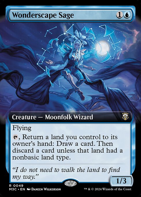 Flying
{T}, Return a land you control to its owner's hand: Draw a card. Then discard a card unless that land had a nonbasic land type.