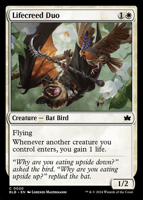 Flying
Whenever another creature you control enters, you gain 1 life.