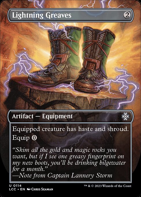 Equipped creature has haste and shroud. (It can't be the target of spells or abilities.)
Equip {0}