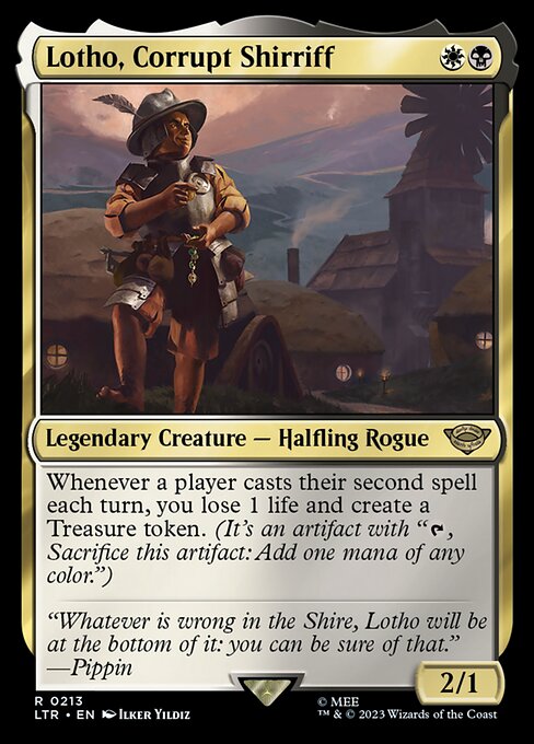 Whenever a player casts their second spell each turn, you lose 1 life and create a Treasure token. (It's an artifact with "{T}, Sacrifice this artifact: Add one mana of any color.")