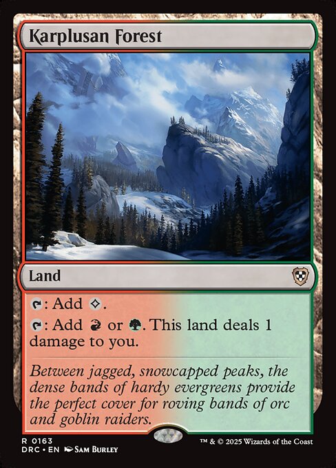 {T}: Add {C}.
{T}: Add {R} or {G}. this land deals 1 damage to you.